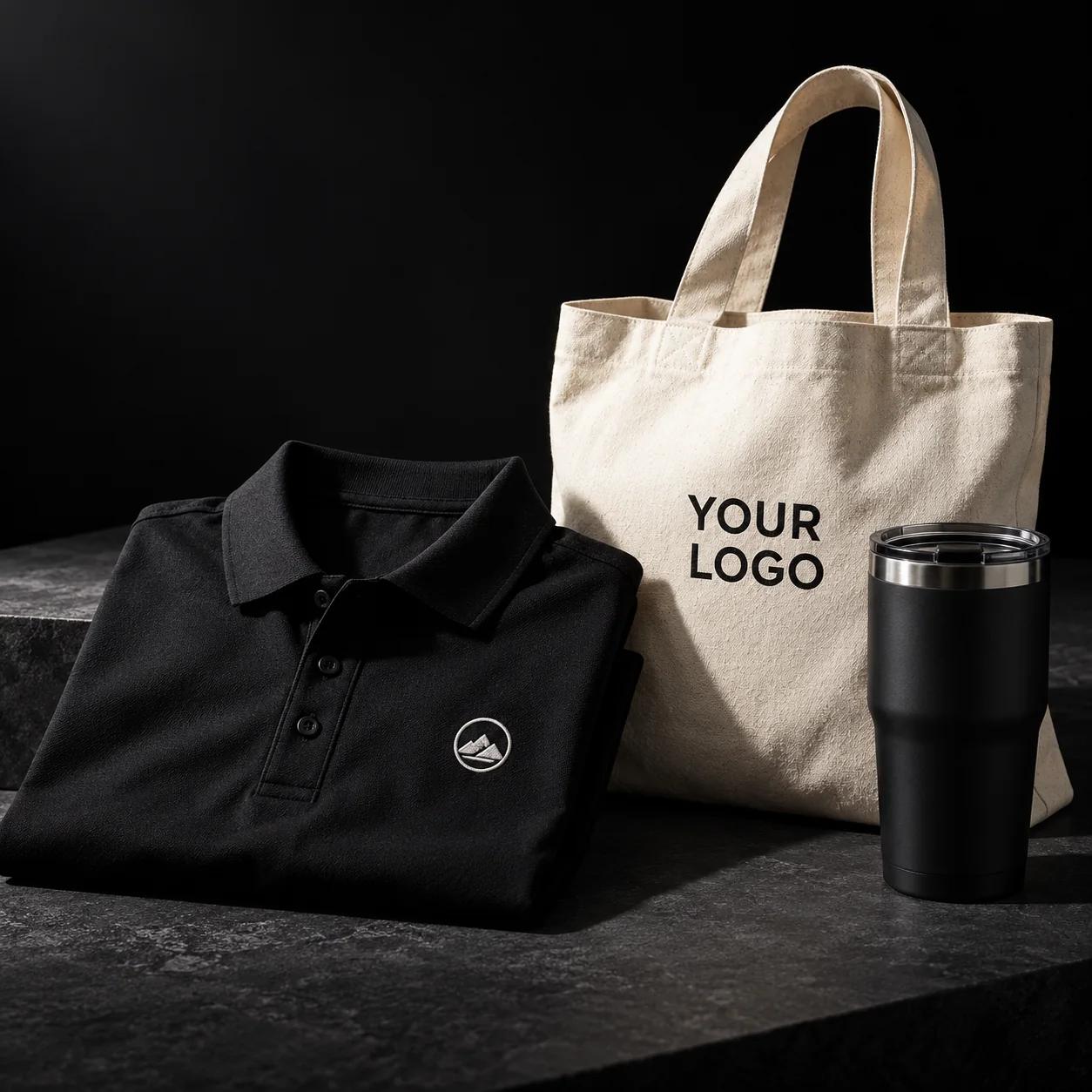 Áo polo, túi tote và bình giữ nhiệt in logo doanh nghiệp